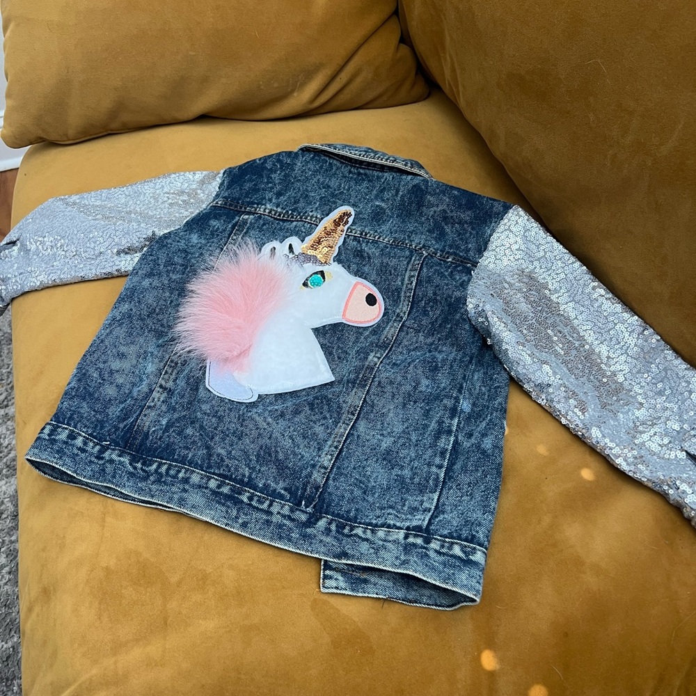 Sequin unicorn girl jean jacket